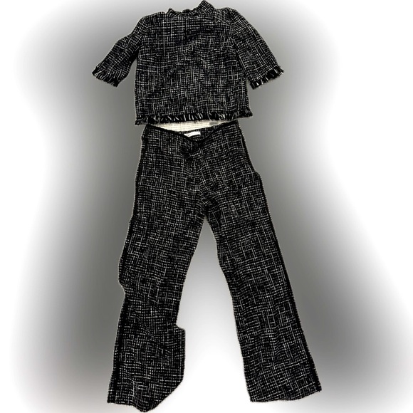 Zara | Black & White Frayed Tweed Pant Set | Size M (includes both pieces) - Picture 5 of 8